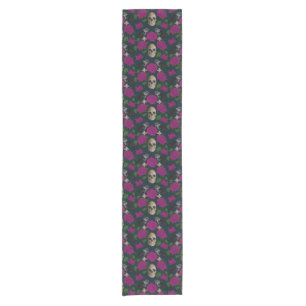 Dark Gothic Grungy Rose Vines Raven Skull pink Short Table Runner