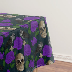 Dark Gothic Grungy Rose Vines Raven Skull purple Tablecloth