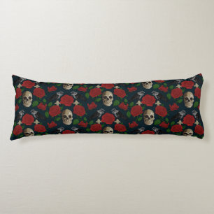 Dark Gothic Grungy Rose Vines Raven Skull red Body Cushion
