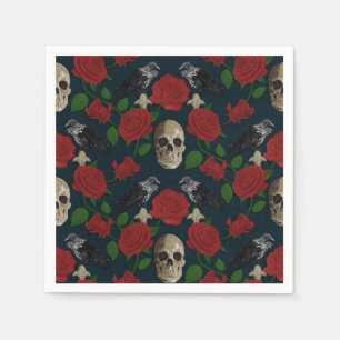 Dark Gothic Grungy Rose Vines Raven Skull red Napkin