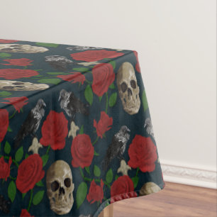 Dark Gothic Grungy Rose Vines Raven Skull red Tablecloth