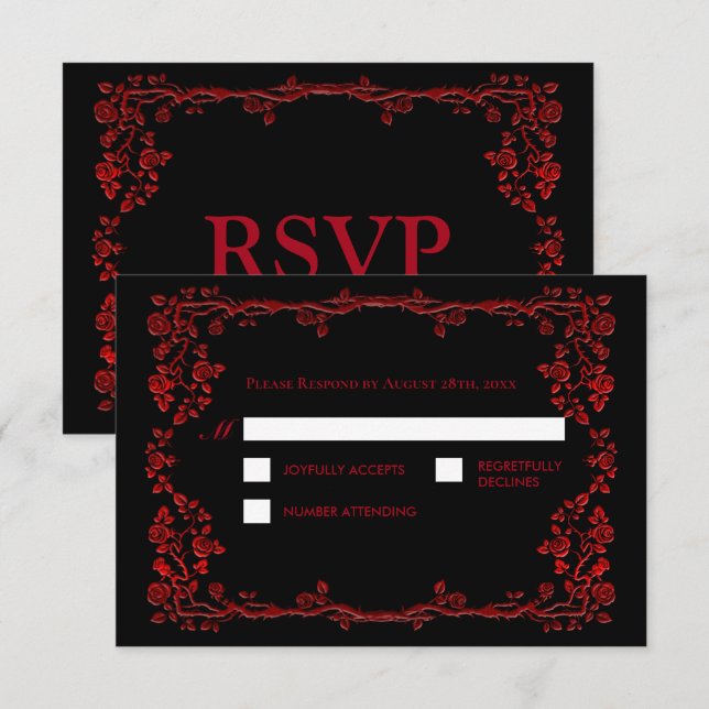 Dark Gothic Halloween Alternative Wedding RSVP Card (Front/Back)