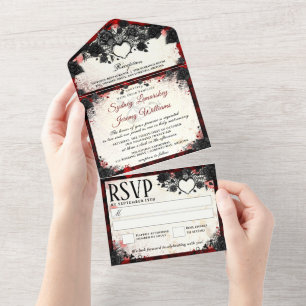 Dark Gothic Halloween Heart - Together With All In One Invitation