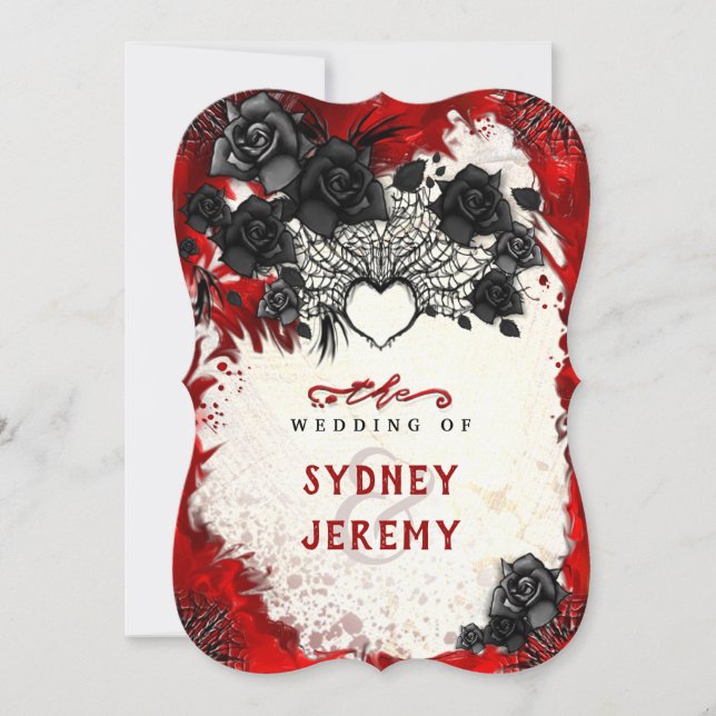 Dark Gothic Halloween Heart Wed Bracket Invitation (Front)