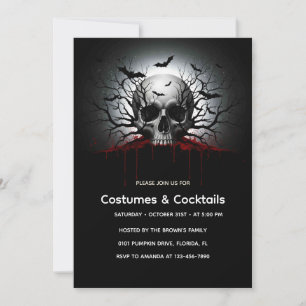 Dark Gothic Halloween Invitation Card   Skull & Ba