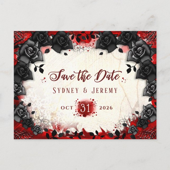 Dark Gothic Halloween Save the Date PostCard (Front)