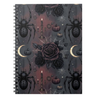 Dark Gothic Halloween Seamless Pattern: Spiders, B Notebook