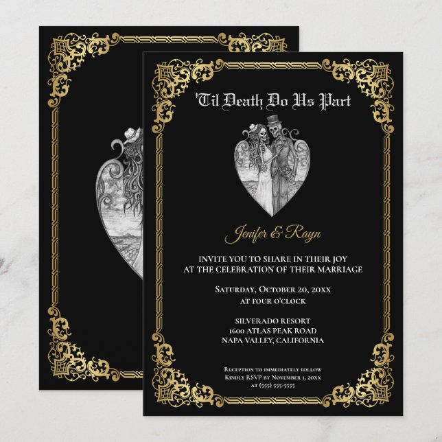 Dark Gothic Halloween skeleton wedding Invitation (Front/Back)