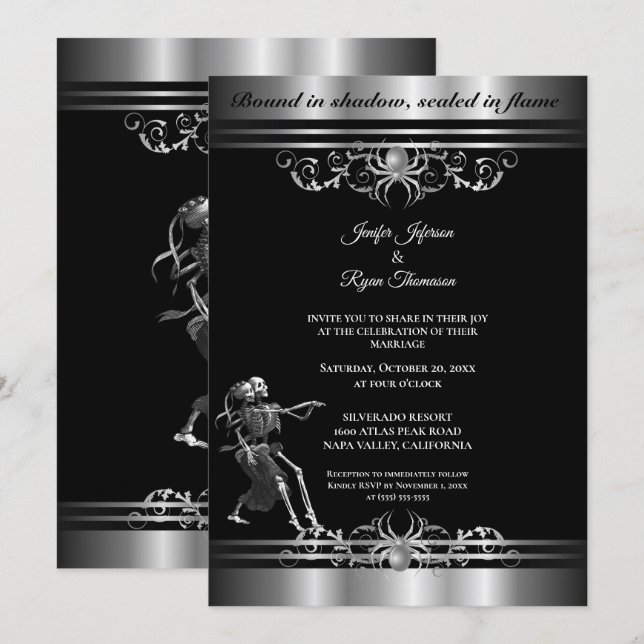 Dark Gothic Halloween wedding Invitation (Front/Back)