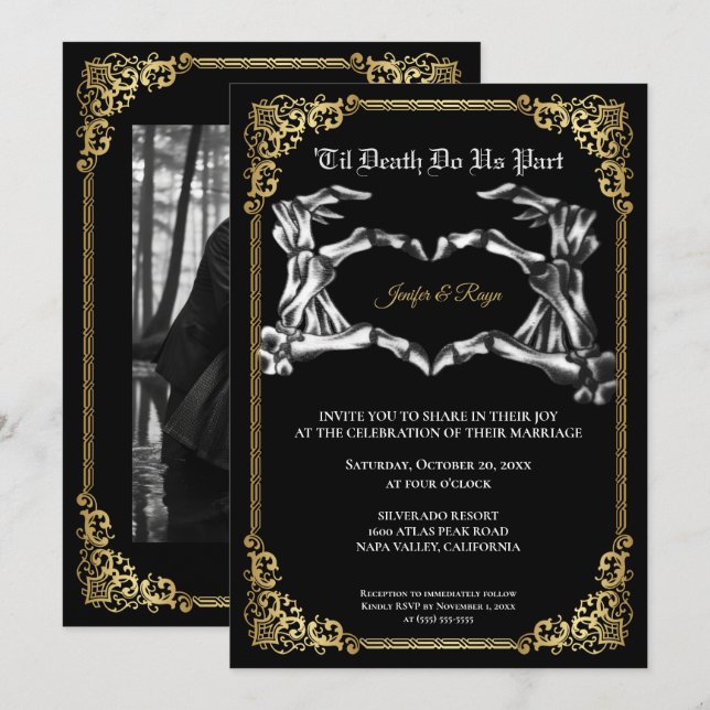 Dark Gothic Halloween wedding Invitation (Front/Back)