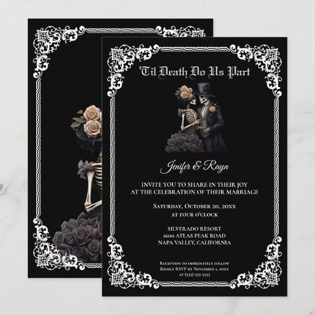 Dark Gothic Halloween wedding Invitation (Front/Back)