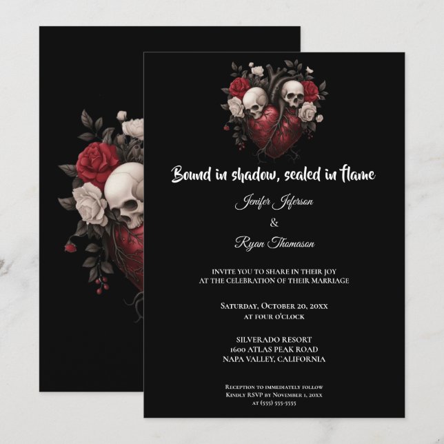 Dark Gothic Halloween wedding invitation (Front/Back)