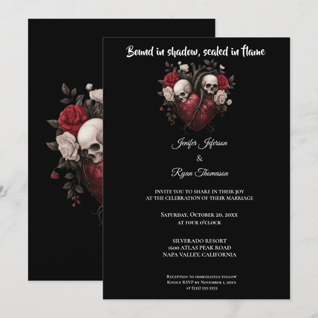 Dark  Gothic Halloween wedding invitation (Front/Back)