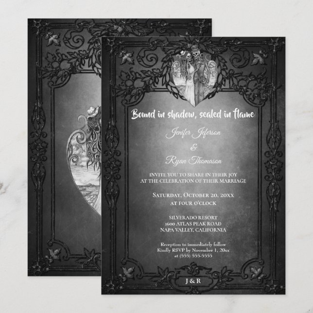 Dark Gothic Halloween wedding invitation (Front/Back)