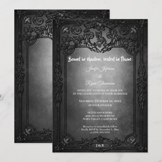 Dark Gothic Halloween wedding invitation (Front/Back)