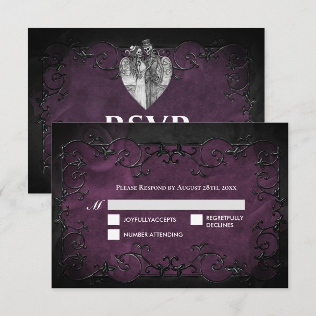 Dark Gothic Halloween Wedding RSVP Card (Front/Back)