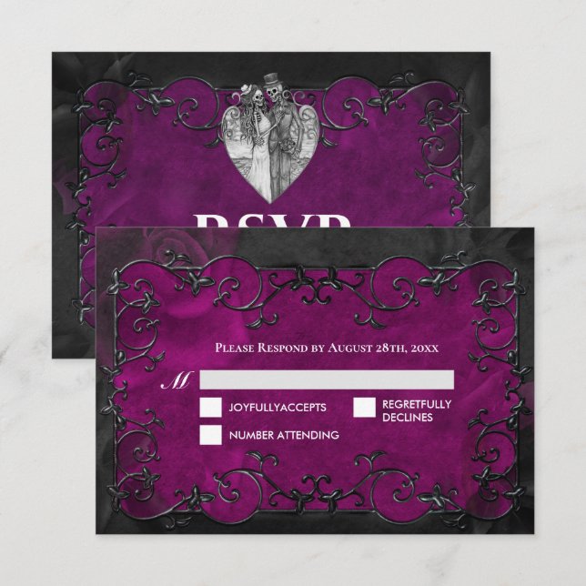 Dark Gothic Halloween Wedding RSVP Card (Front/Back)