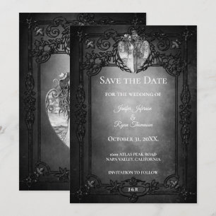 Dark Gothic Halloween wedding save the date Announcement