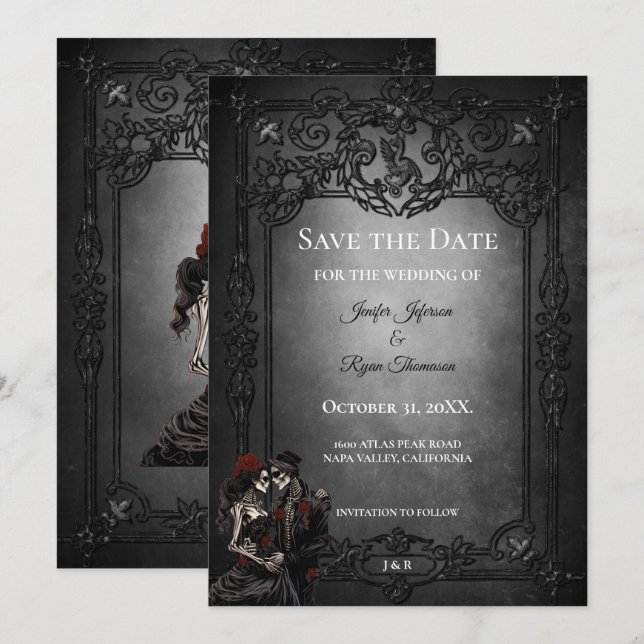 Dark Gothic Halloween wedding save the date Announcement (Front/Back)