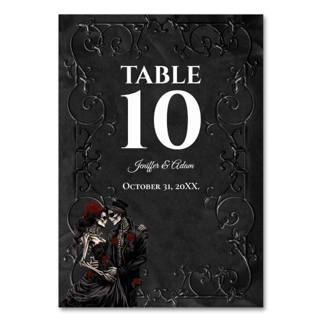Dark Gothic Halloween Wedding Table Number (Front)