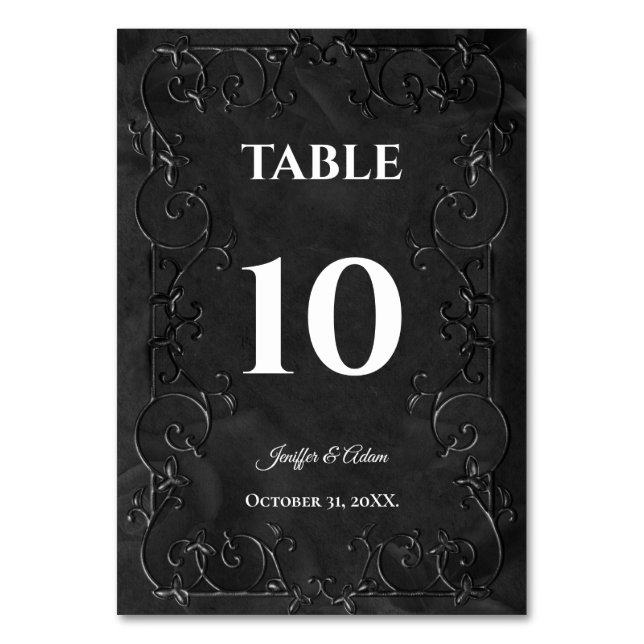 Dark Gothic Halloween Wedding Table Number (Front)
