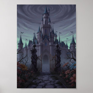 Dark Gothic Haunted Castle Iron Gates Foggy Poster