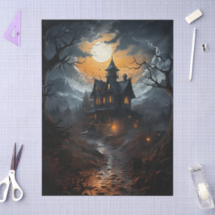 Dark Gothic Haunted House Halloween Decoupage Tissue Paper