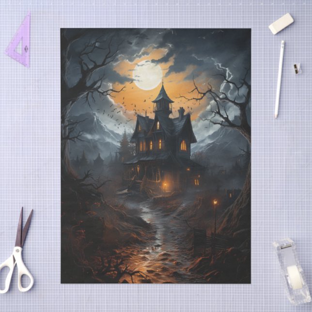 Dark Gothic Haunted House Halloween Decoupage Tissue Paper (Craft)