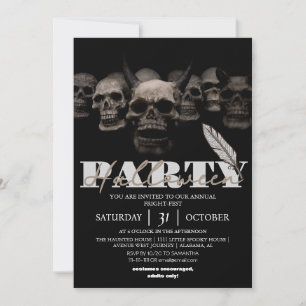 Dark Gothic Horned Skull Header Halloween Party Invitation