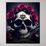 Dark Gothic Macabre Rose Skull Poster<br><div class="desc">A dark and gothic painting of a human skull surrounded by pale gothic roses and petals,  featuring a creepy desaturated gothic atmosphere and otherworldly atmosphere,  this gothic poster is perfect for lovers of dark gothic skulls and dark romantic gothic flowers and roses.</div>