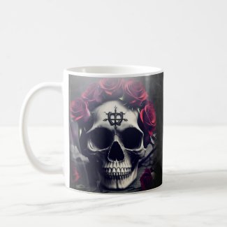 Dark Gothic Macabre Rose Skull Poster Coffee Mug