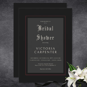 Dark Gothic Minimal Black & Red Bridal Shower Invitation