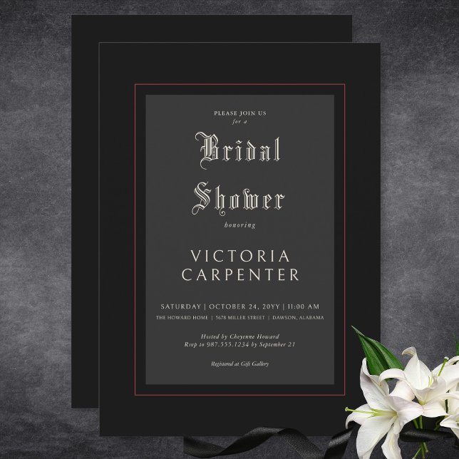 Dark Gothic Minimal Black & Red Bridal Shower Invitation (Dark Gothic Minimal Black & Red Bridal Shower Invitation)
