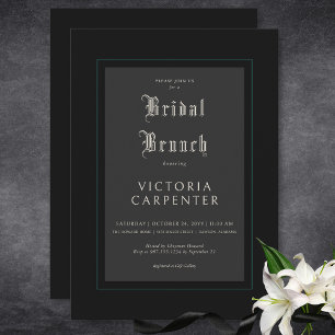 Dark Gothic Minimal Black & Teal Bridal Brunch Invitation