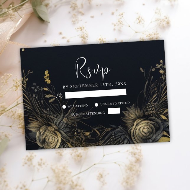 Dark Gothic Moody Floral Wedding RSVP Card (Dark Gothic Moody Floral Wedding RSVP Card)