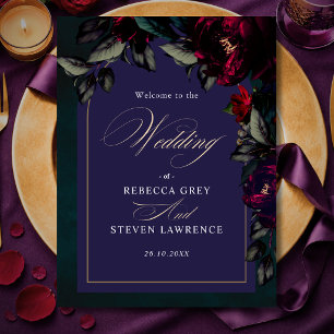 Dark Gothic Moody Purple Turquoise Floral Wedding Invitation