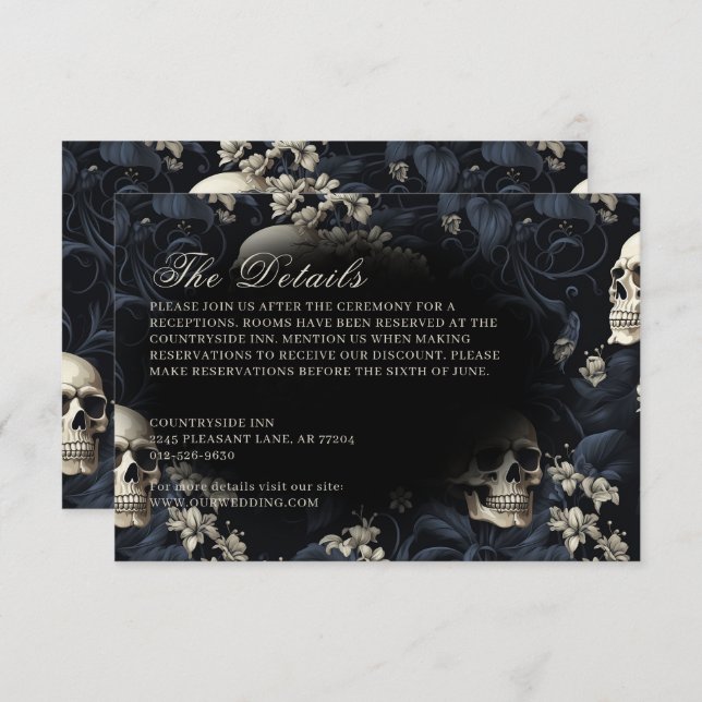 Dark Gothic Moody Skulls & Flowers Wedding Enclosure Card (Front/Back)
