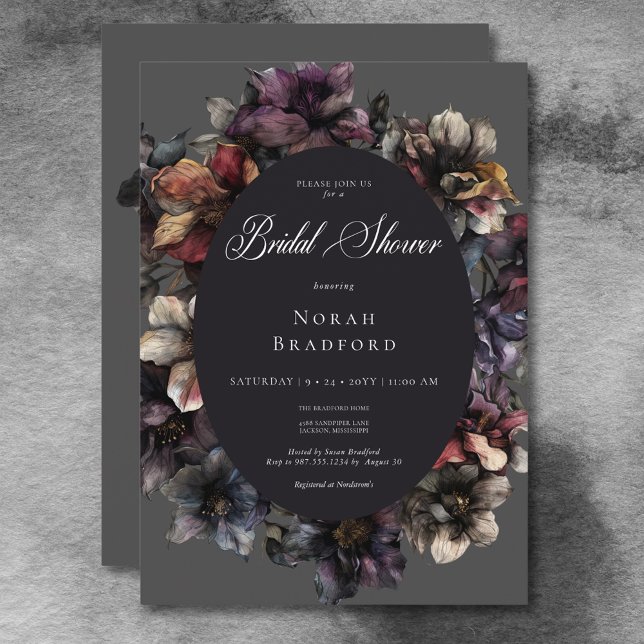 Dark Gothic Moody Watercolor Floral Bridal Shower Invitation (Dark Gothic Moody Watercolor Floral Bridal Shower Invitation)
