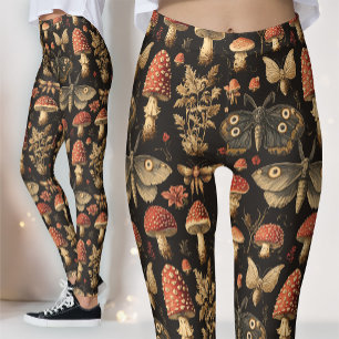 Dark Gothic Mushroom Specimen Dark Academia Moth Leggings