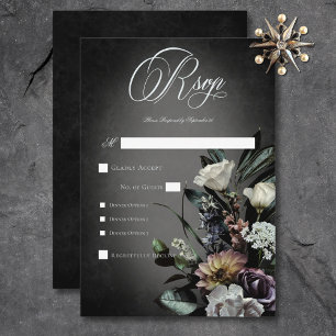 Dark Gothic Mysterious Muted Floral Blur Dinner RSVP Card