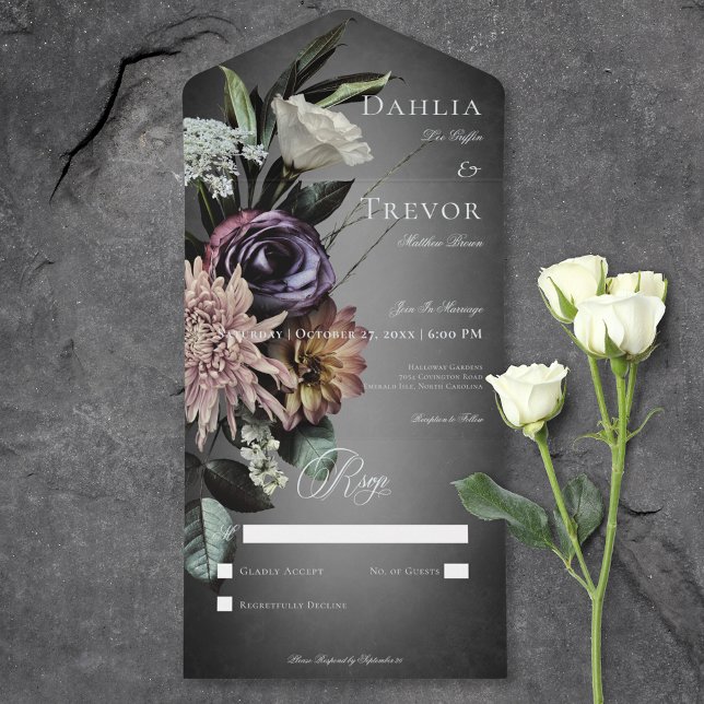 Dark Gothic Mysterious Muted Floral Blur No Dinner All In One Invitation (Dark Gothic Mysterious Muted Floral Blur No Dinner All In One Invitation)