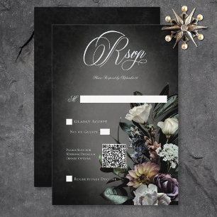 Dark Gothic Mysterious Muted Floral Blur QR Code RSVP Card