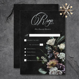Dark Gothic Mysterious Muted Floral Dinner RSVP Card