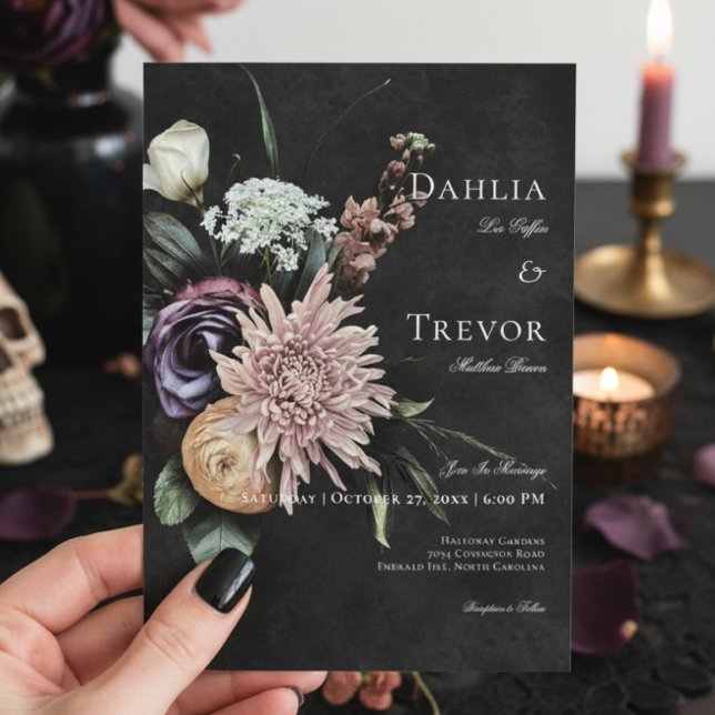Dark Gothic Mysterious Muted Floral Wedding Invitation (Creator Uploaded)