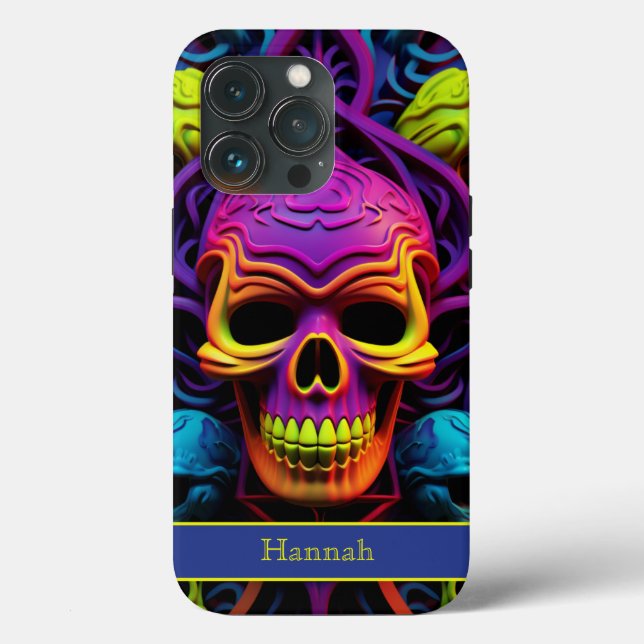 Dark Gothic Neon Colourful Skull Case-Mate iPhone Case (Back)