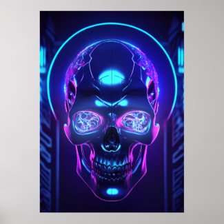 Dark Gothic Neon Cyber Skull