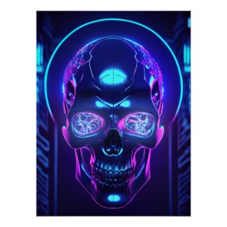 Dark Gothic Neon Cyber Skull