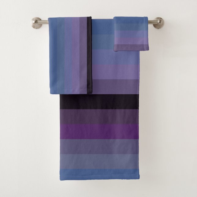 Dark Gothic Pastel Stripe Pattern Bath Towel Set (Insitu)