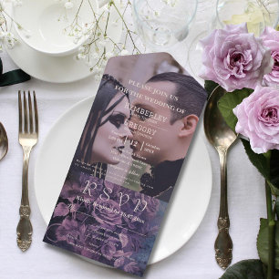 Dark Gothic Purple Lavender Floral Rose Photo All In One Invitation