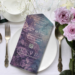 Dark Gothic Purple Lavender Rose QR Code All In One Invitation